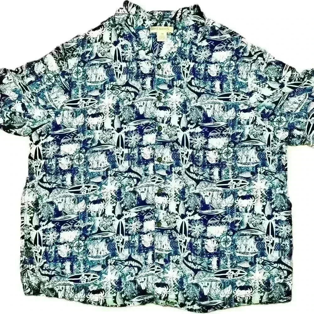 Island Passport Nautical Print Short Sleeve Camp Button Up Nautical Print 2X